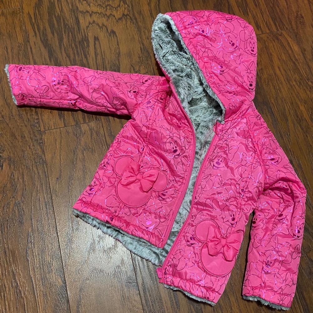 3T reversible Minnie pink and grey snow jacket